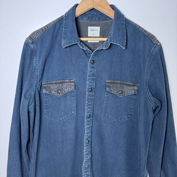 Gap 1969 Men's Large Slim Fit Western Denim Shirt Blue Faded Cowboy Rodeo - Picture 2 of 14